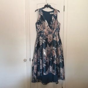 COPY - Eliza J Metallic Floral Jaquard High/Low D…